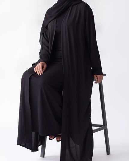 Open Abaya With Matching Hijab - Black