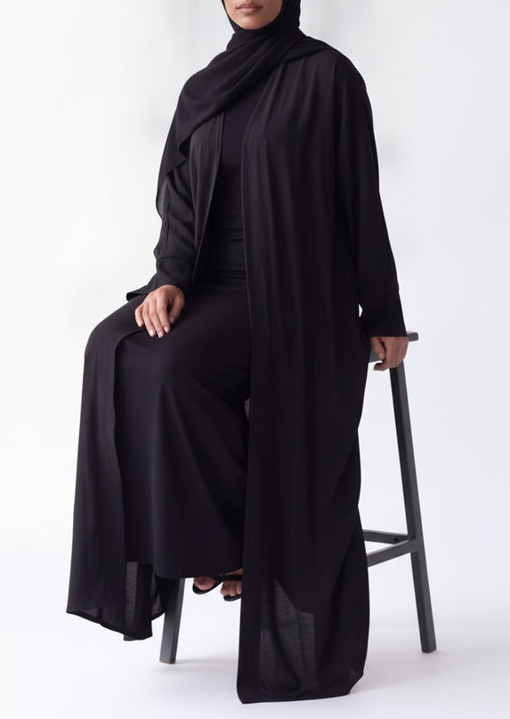 Open Abaya With Matching Hijab - Black