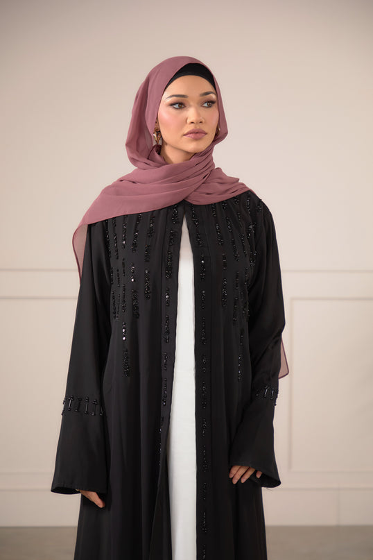 Pearl Veil Abaya - Black