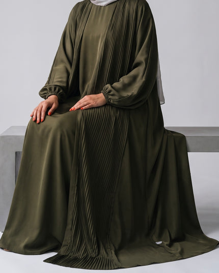 Pleat Abaya Set - Khaki