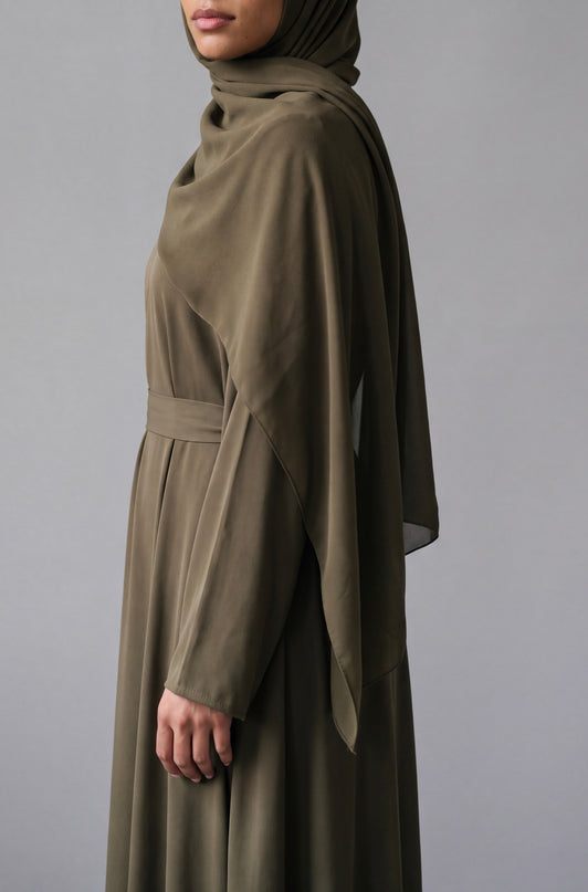 Casual Abaya with Pockets and Matching Hijab - Forest Green