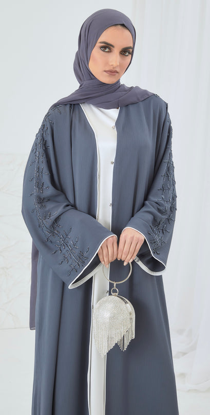grey blue linen abaya