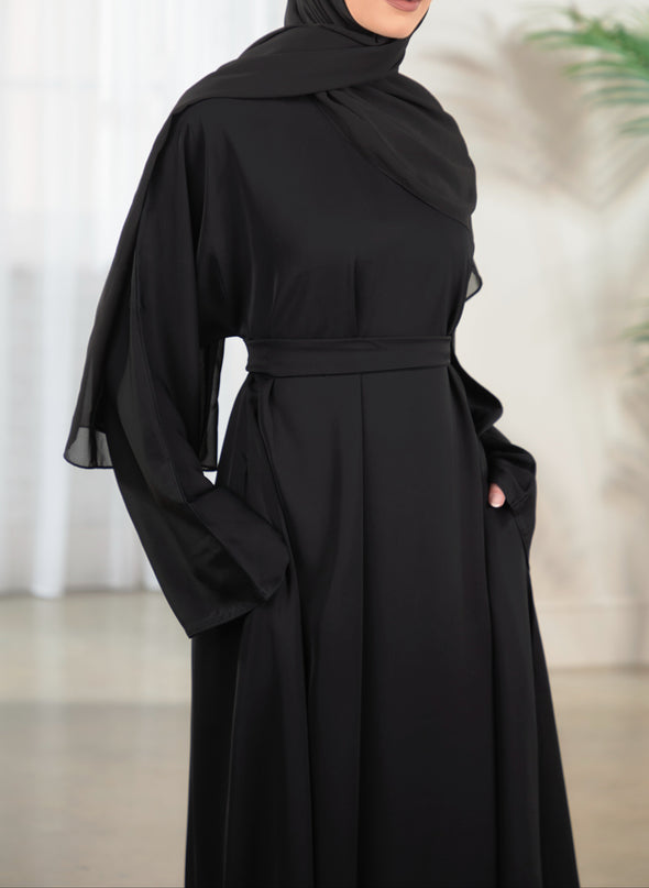 Casual Abaya with Pockets and Matching Hijab - Black