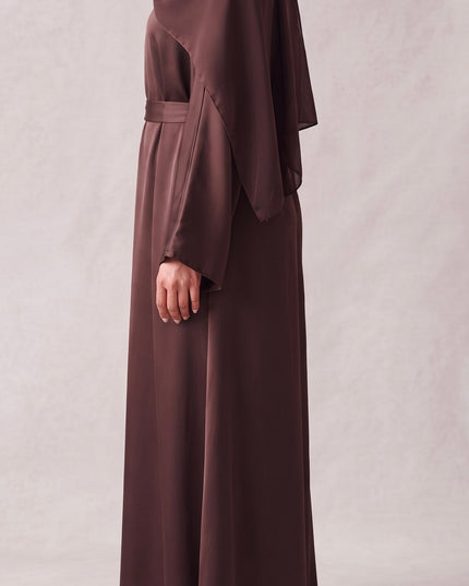 Casual Abaya with Pockets and Matching Hijab - Walnut