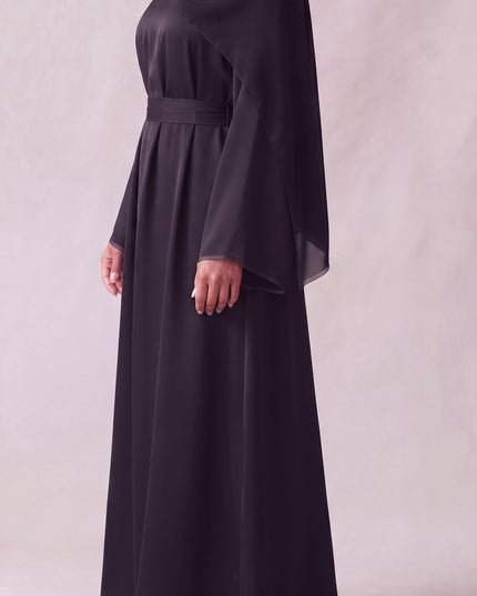Casual Abaya with Pockets and Matching Hijab - Black