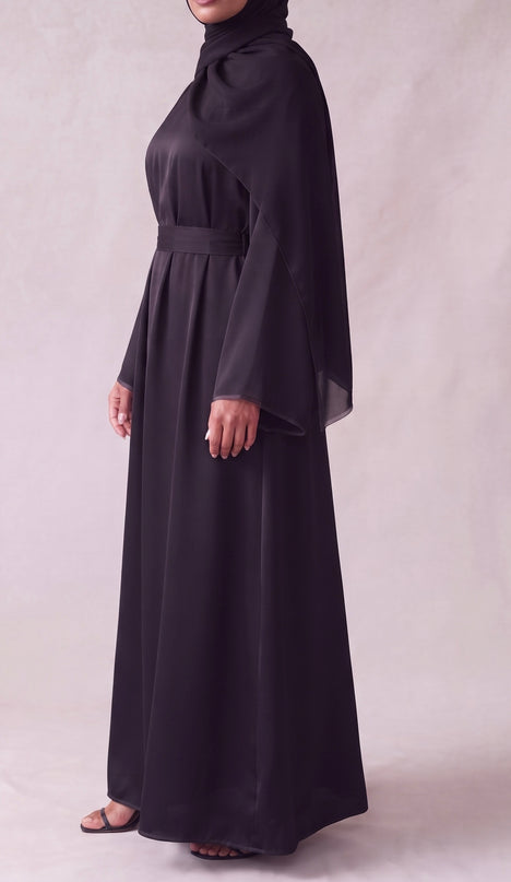 Casual Abaya with Pockets and Matching Hijab - Black