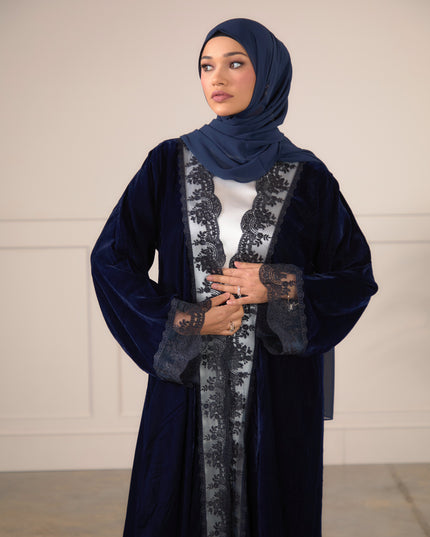 Navy Velvet Lace Abaya