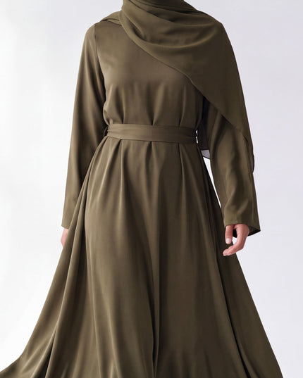 Casual Abaya with Pockets and Matching Hijab - Forest Green
