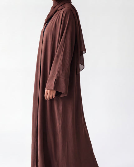 Open Abaya With Matching Hijab - Walnut