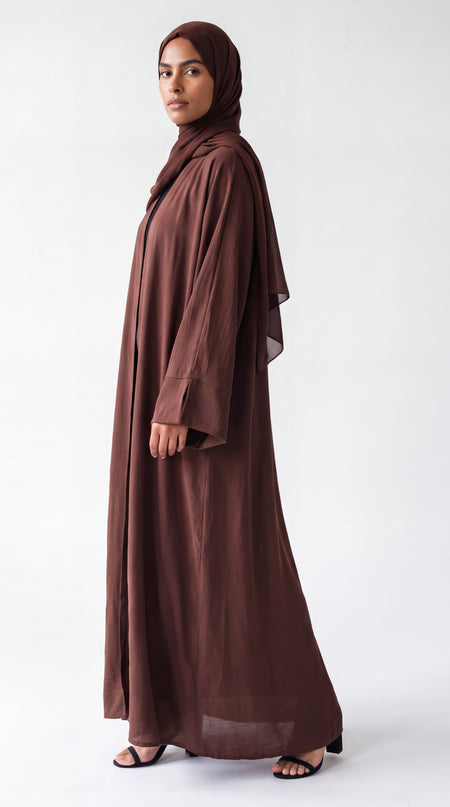Open Abaya With Matching Hijab - Walnut