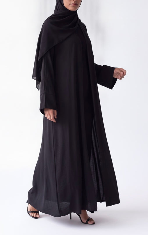 Open Abaya With Matching Hijab - Black