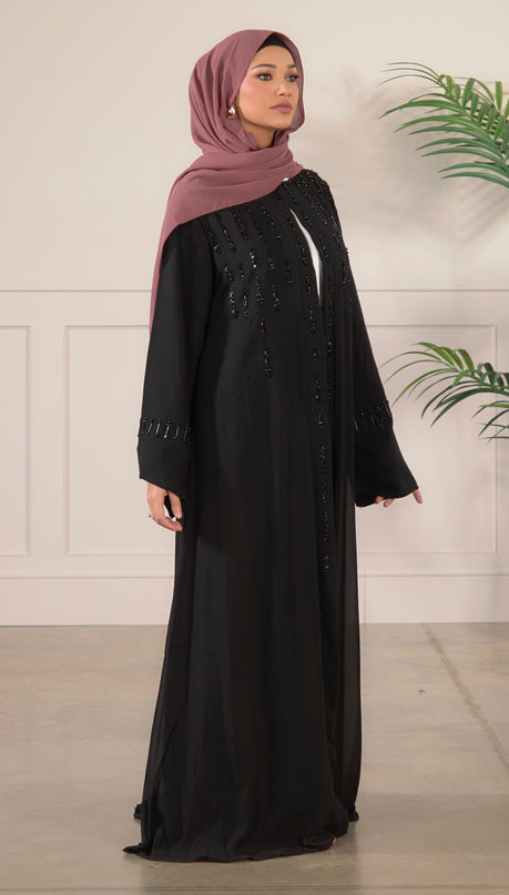 Pearl Veil Abaya - Black