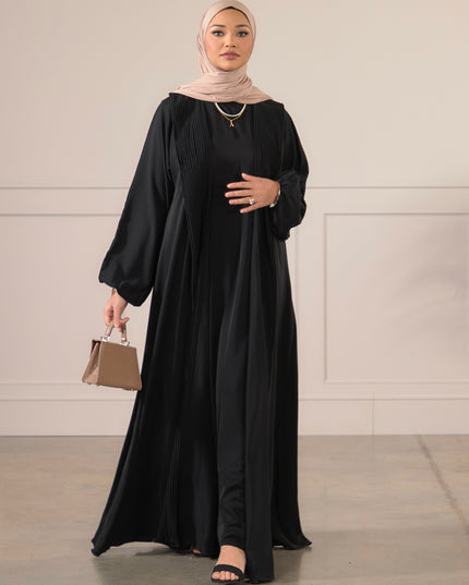 Pleat Abaya Set - Black