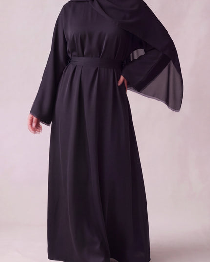 Casual Abaya with Pockets and Matching Hijab - Black