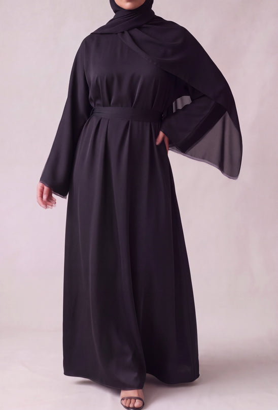 Casual Abaya with Pockets and Matching Hijab - Black