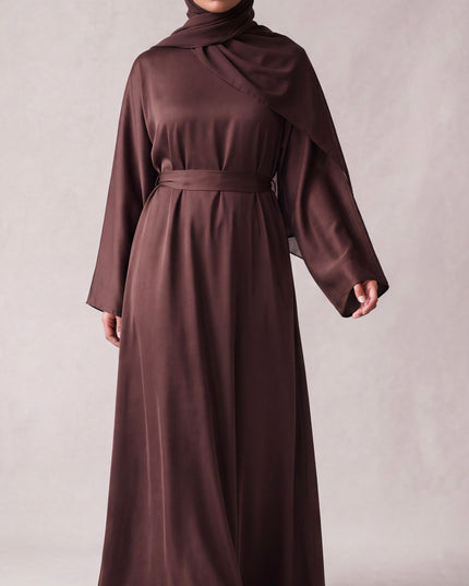 Casual Abaya with Pockets and Matching Hijab - Walnut