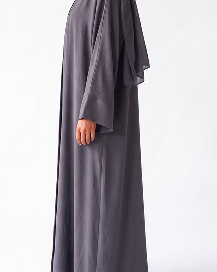 Open Abaya With Matching Hijab - Grey