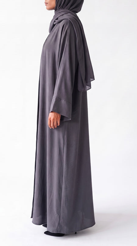 Open Abaya With Matching Hijab - Grey