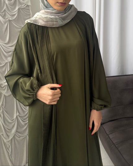 Pleat Abaya Set - Khaki