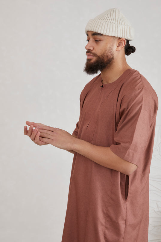 Men's Short Sleeve Linen Thobe - Sienna