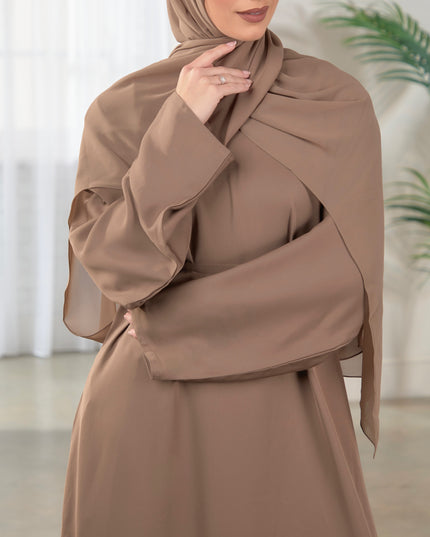 Casual Abaya with Pockets and Matching Hijab - Camel