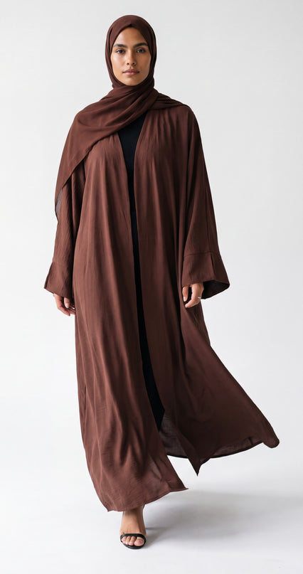 Open Abaya With Matching Hijab - Walnut