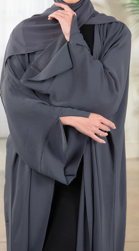 Open Abaya With Matching Hijab - Grey