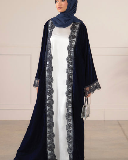 Navy Velvet Lace Abaya