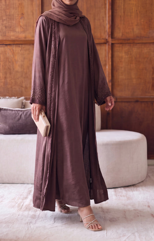 Mink Beaded Abaya Set