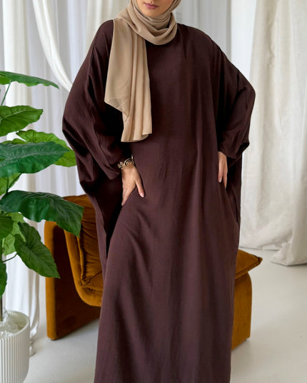 Basic Batwing Abaya - Walnut