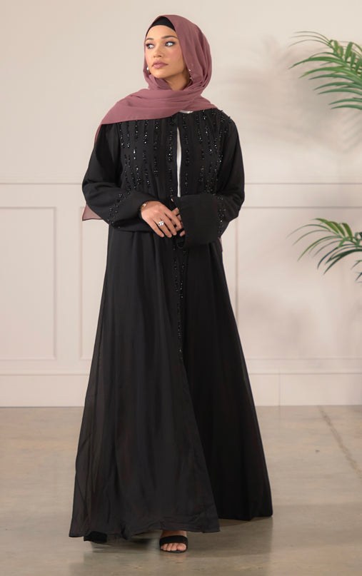 Pearl Veil Abaya - Black