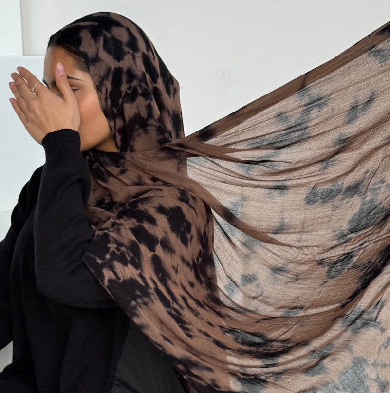 Tie Dye Modal Camo Hijab - Taupe/Black