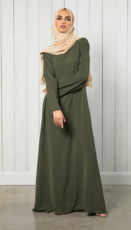 khaki closed abaya with pockets