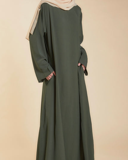 khaki closed abaya with pockets