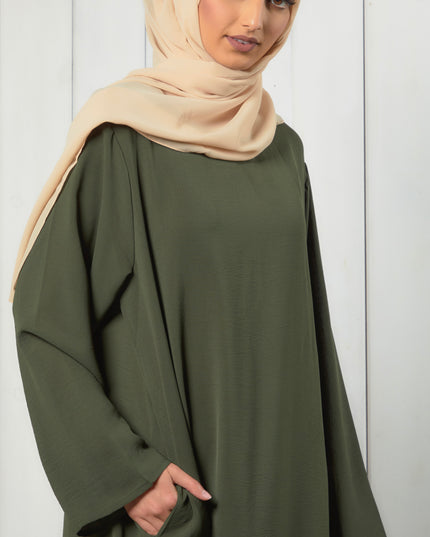 khaki closed abaya with pockets