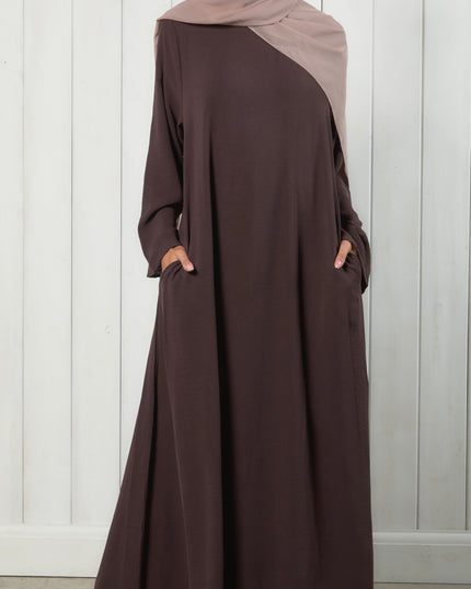 brown closed abaya with pockets