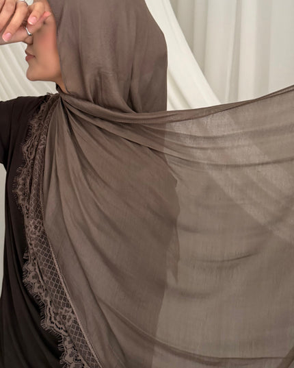 Modal Hijab with Lace Edge - Taupe