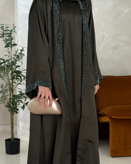 Khaki Beaded Abaya Set