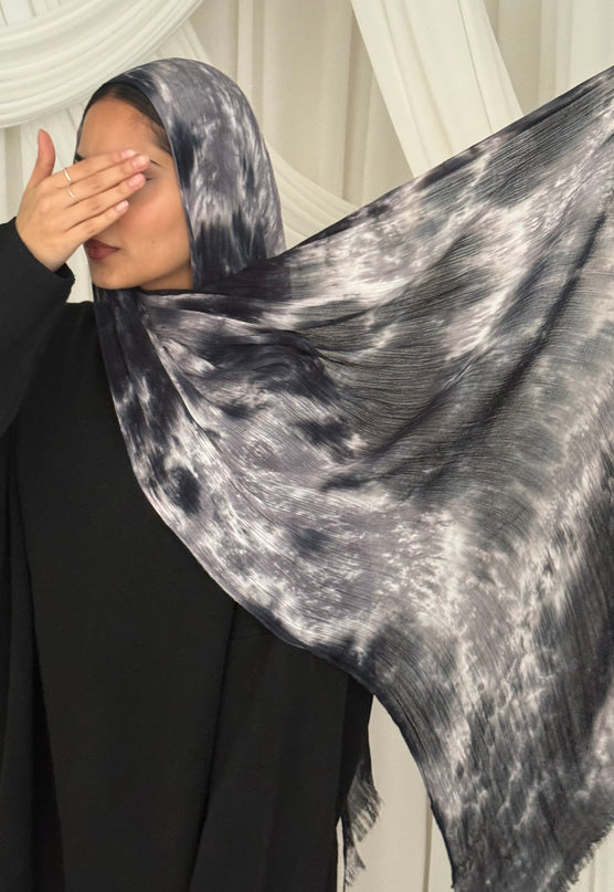 Tie Dye Rayon/Cotton Hijab - Silver Storm