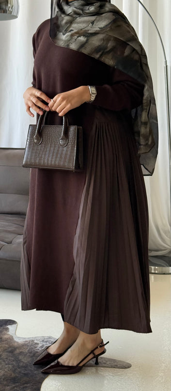 Midi Knit Pleat Dress - Brown