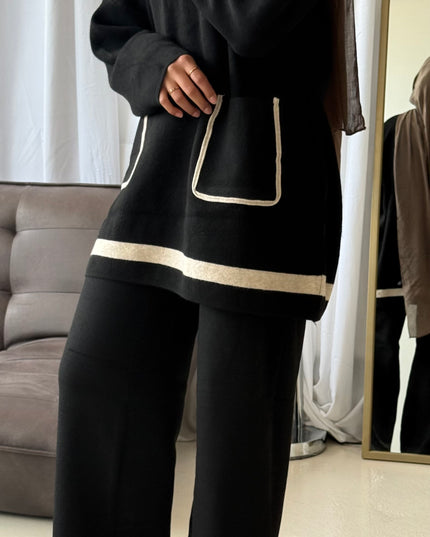 Knit Co-ord Set With Pockets - Black