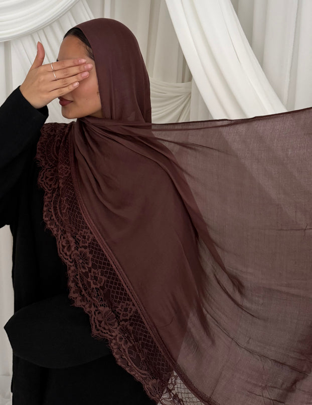 Modal Hijab with Lace Edge - Walnut