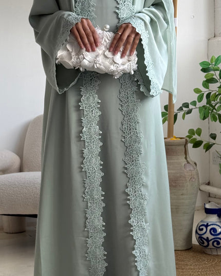 Bloom Lace Abaya Set - Mint