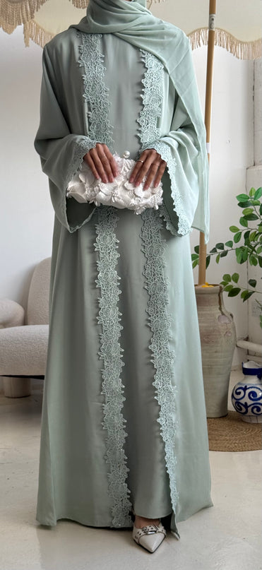 Bloom Lace Abaya Set - Mint