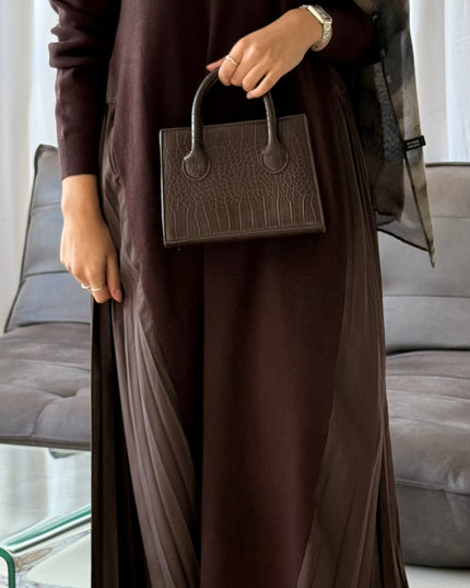 Midi Knit Pleat Dress - Brown