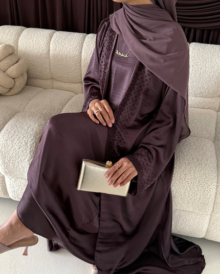 Mauve Beaded Abaya Set