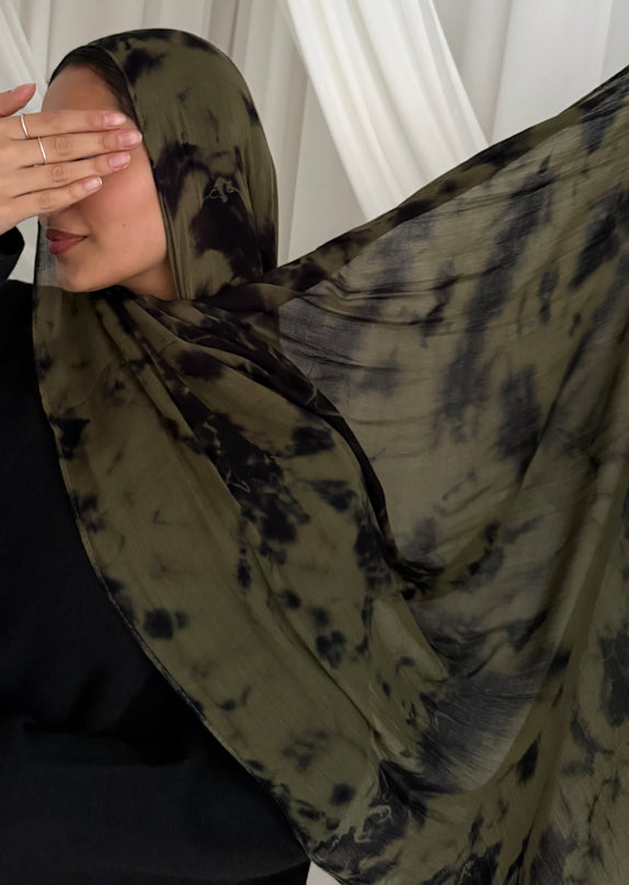 Tie Dye Modal Camo Hijab - Green/Black