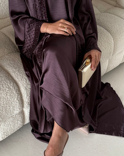 Mauve Beaded Abaya Set