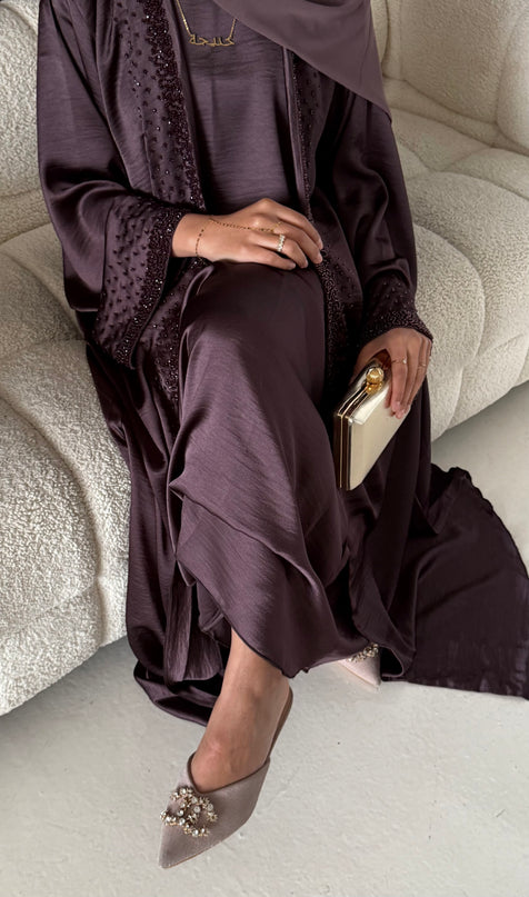 Mauve Beaded Abaya Set
