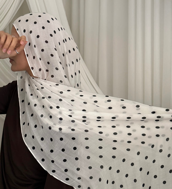 Polka Dot Modal Hijab - White
